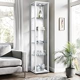 K-Möbel Glasvitrine in Weiss (176x37x33 cm) mit 4 höhenverstellbaren Glasböden, LED - Modellauto Vitrine - Vitrinenschrank - Sammlervitrine - Wohnzimmerschrank Regal Wand Glas Schrank