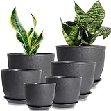 wintfarm Blumentopf, 6Packs Pflanztopf mit Untersetzer, 25/23/20/18/16/13 cm Übertopf, Blumentöpfe mit Entwässerungslöchern und Tabletts,Blumentöpfe Set Ideal für Innen und Balkongärten (Schwarz)