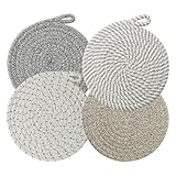 Kapokr 4 Stück Topfuntersetzer Hitzebeständig Untersetzer Topf aus Baumwolle Teller Untersetzer Rund 20cm Platzset Rund für Küche Schüssel Topf Pfannen Kanne und Teller (4 Farben)