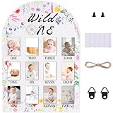 My First Year Foto Display Schild von 1-12 Monaten Holz Wild One Flower Bilderrahmen für 1. Geburtstag Party Dekorationen Meilenstein Monatstafel für Mädchen One Birthday Kinderzimmer Dekor Baby