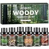 AESHORY Holziges Ätherische Öle Set für Diffuser 6 x 10ML, 100% Naturrein Aromatherapie Duftöl Geschenkset für Kerzenherstellung - Sandelholz, Zedernholz, Teakholz, Wald Kiefer, Weihrauch, Zypresse