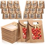 36 Stück Geschenktüte mit Fenster 12x6x16cm Papiertüten mit Fenster Griffen Verdeckter Klettverschluss Faltbar Kraftpapier Verpackungsbeutel Für Geschenke Süßigkeiten Kekse Pralinen (12 × 6 × 16 cm)