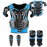 JUSTDOLIFE Stück Motorrad Schutz Jacke,Kinder Motorrad rüstung mit Knieschoner Ellbogenschoner Brustpanzer Racing für Outdoor Sport - 4/6/8/10/12/14 Jahre (Blau)