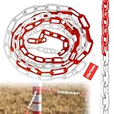 Absperrkette Kunststoffkette Absperrung 15 Meter x 6mm Absperrkette Rot Weiß Kunststoff Warnkette Plastikkette Kunststoff-Gliederkette für Warnsicherheit Parkplatz Absperren