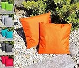 JACK 1x 45x45cm Outdoor Lounge Kissen Dekokissen inkl. Füllung Wasserabweisend Sitzkissen Garten Stuhl Lotus Effekt, Farbe:Orange