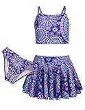 Arshiner Mädchen Bikini Set 3er Sommer Badeanzüge Kinder Dreiteilig Tankini mit Rock Blumendruck Bademode Bikinis für Mädchen 9-10 Jahre