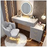 MiaJJooLi Schminktisch mit Spiegel,Samtstoff Kosmetiktisch mit 5 Schubladen,Frisiertisch mit Stuhl,Make Up Tisch Vanity Table mit Granitplatte