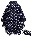 Unisex Regenponcho Wasserdichter Regenmantel Outdoor Leichte Regenjacke für Erwachsene Frauen Männer mit Kapuze Reißverschlusstasche, Blau gepunktet, Einheitsgröße