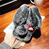 Emlivi Hülle Kompatible mit iPhone 16, Plüsch Hülle Weich Silikon Handyhülle, Süße Winter Warm Stoßfeste TPU Schutzhülle Niedlich Kaninchen Handytasche für iPhone 16, Grau Kaninchen