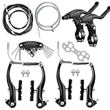 Hmseng 2 Paar Fahrrad Bremsen Set Mit Werkzeug.,with Tools V-Typ Fahrradbremsen Enthalten,mit 2 Stücke Bremskabeln und 4 Stücke Kabel Endkappen für Mountainbike-Black
