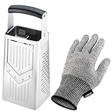 Küchenhelfer Set: GEFU Vierkantreibe V-CUT & GEFU Schnittschutzhandschuh SECURO - Multifunktionale Küchenreibe Edelstahl mit verstellbarem Hobel