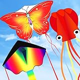 Drachen Kinder ab 3-6, Flugdrachen Steigen Lassen Erwachsene, Kinderdrachen Bunt Delta und Rote Oktopus Winddrachen mit Drachenschnur für Mädchen Jungen