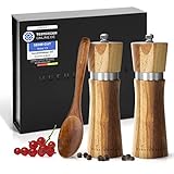Premium Salz und Pfeffermühle Set [2 JAHRE GARANTIE] - Gewürzmühlen Set mit einstellbarem Keramikmahlwerk - Hochwertiges Pfeffer- und Salzmühle Set aus Akazienholz mit Geschenkbox