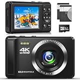 4K 64MP Digitalkamera Kompakte Digitalkamera mit 32GB SD-Karte für Fotografie, Autofokus Tragbare Mini Kamera für Jungen, Mädchen, Kinder, Anfänger, Teenager mit 16X Digitalzoom und 2 Batterien