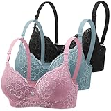 Klassische Spitzen BHS Damen mit Bügel 3er Pack Push Up BH mit Verstellbarem Bustier Komfort Nahtlos BH Set Gepolstert Sexy Trainings Schlaf Sport BH Unterwäsche Alltag Yoga Joggen
