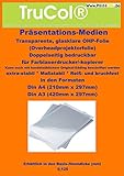 Doppelseitig 25 Blatt FARBLASER A4 OHP-Folie 0,125mm klar/transparent für perfekte s/w und farbige Präsentationen Optimale Tonerhaftung auf Farb- Monocchrom (s/w), Laserdruckern Kopierern