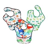 PandaEar 3 Stück Baby Lätzchen Fütterungs Wasserdicht Superleichtes EVA Kleinkind Fütterlätzchen mit Auffangschale, Abwaschbar Weiches Unisex Babylätzchen Klettverschluss für Baby 5-36 Monaten Kinder
