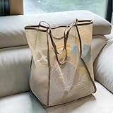AAIXXIZAO Strohtaschen Strandtasche Protable Mesh Bag Wiederverwendbare Aufbewahrungstaschen Mit Großer Kapazität Schwimmen Strandtasche Frauen Make-Up Organizer Shopping Handtasche Khaki