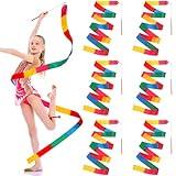 Sinmoe 6 Mehrfarbige Tanzbänder 2 m Gymnastikband mit Wirbelstab Bandstäbe Regenbogen Tanzende Luftschlangen Turngeräte Künstlerische Gymnastik Farbband für Kinder Training Zirkus Tanz Fitnessstudio