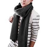 Unisex Strickschal Lang Grobstrick Schal Warm Winterschal einfarbiges Halstuch Oversized Schlauchschal für Herbst und Winter, Grau, Einheitsgröße