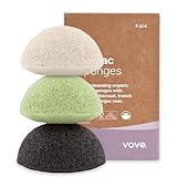 Vove | Premium Konjac Schwamm | 3 Stück | Organisch | 100% Natürlich | Nachhaltig | Plastikfrei | Biologisch Abbaubare | Gesichtsreinigung
