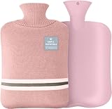 VERVEIO Wärmflasche mit weichem Bezug, 2 l großer PVC-Wärmbeutel, wiedergefrierbar, mit klassischem Streifen zur Schmerzlinderung, Wärme-Kältetherapie