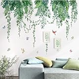 wondever Wandtattoo Palmblatt Pflanzen Wandaufkleber Hängende Grüne Tropische Blätter Wandsticker Wanddeko für Wohnzimmer Schlafzimmer Sofa Hintergrund