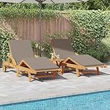 Sonnenliegen 2 Stück mit Kissen und Rädern Taupe Akazienholz, Gartenliegestuhl Strandliege Relaxliege für Strand Garten Terrasse Camping3325179