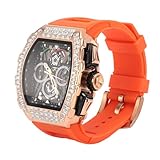 Naroote Quarzuhr, Modisches Silikongurt, Multifunktionale Quarzuhr für Hochzeiten (rosa-orange)
