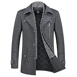 KUDMOL Herren Wintermantel Wolle Kurzmantel Stehkragen Wollmantel Mittellang Slim Fit für Business Freizeit Peacoat(Twill Dunkelgrau,4XL)