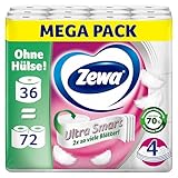 Zewa Ultra Smart Toilettenpapier Großpackung, 36 Rollen á 280 Blatt, Riesenrolle, 4-lagig, hell