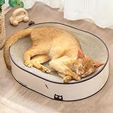 Conlun Katzen-Kratzbrett, Ovales Kratzpappe für Katzen, 2-in-1 Design aus Naturkarton, Kratzsofa-Lounge mit geschlossenem Krümelboden,Sofort nutzbar – Keine Montage,Stylische Farben für jedes Zuhause