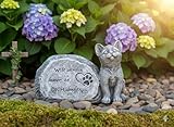 Gedenkstein mit Katze, Grau, Polyresin, Dekorative Tiergrabstein mit Spruch, Garten Trauerartikel, 23x15 cm