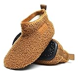 ditont Hausschuhe für Kleinkinder, Jungen, Mädchen, rutschfeste Gummisohle, leicht, innen, Warmes Braun 007, 3-4 Toddler