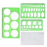 ERBO 3 Stück Lineal Set, Architektur Kreisschablone Schablonen Kinder mit Aufbewahrungstasche, Kunststoff Technisches Zeichnen Lineal 15cm 20 cm 23cm für Büro und Schulbedarf (Klar Grün)