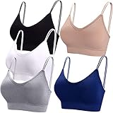BQTQ 5 Stücke Bralette Damen V Hals Cami BH Schlafen Bralettes für Frauen(Schwarz, Weiß, Grau, Beige, Marineblau) XL