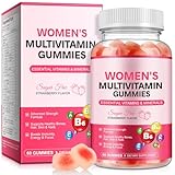 Multivitamin Gummibärchen 60p, Multivitamin Gummies für Frauen - 20+ Vitamine & Eisen/Zink/Biotin - Zuckerfrei Vegan (Erdbeergeschmack) - Für Haut, Immunsystem & Energie