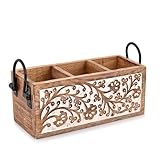 Indus Lifespace Mangoholz Besteckkasten mit 3 Fächern, multifunktionaler Desktop-Caddy für Küche, Arbeitsplatte, Schreibtisch (27,94 cm x 10,16 cm x 11,43 cm)