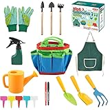 Kinder Gartengeräte Set, 23-teilig Gartenspielzeug Set, Gartengeräte für Kinder Set Im Freien mit Handwerkzeug, Kinder Gartenhandschuhe, Kinderschürze, Gartenspielzeug für Kinder Junge Mädchen