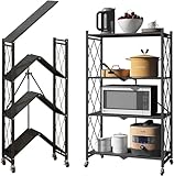 FuGuiB Klappregal,Faltregal,Regal Klappbar,71.5 x 32 x 124.5 cm Regal Mit Rollen(Schwarz, 4-Schicht)