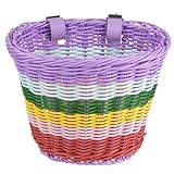 BUYGOO Laufrad Korb mit 2 Lederriemen, Abnehmbar, Fahrradkorb Geflochten Kunststoff, Fahrrad Korb Weidenkorb Vorne, Bike Basket Front, Bunt Fahrradkorb Vorne, für Meisten Fahrräder