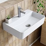 HOROW Waschbecken Wandmontage Keramik Weiß, Hängewaschbecken Rechteckig 46x30cm, Aufsatzwaschbecken mit Hahnloch ohne Überlauf, Handwaschbecken Klein Gäste WC