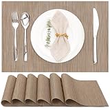 Myir JUN Tischsets Abwaschbar 6er Set, Gewebte Platzdeckchen rutschfest Abgrifffeste Hitzebeständig, Vinyl Platzsets Abwaschbar für küche Speisetisch Hotel, Platz-Matten 30x43.5cm (Braun)
