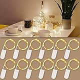 12 Stück LED Lichterkette Batterie, 2M 20LEDs Warm weiß Mini Lichterketten Kupferdraht Batteriebetrieb, kleine Lichterketten Wasserdicht für Party Hochzeit Halloween Weihnachten DIY Beleuchtung Deko