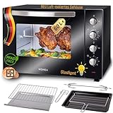 Minibackofen 60 Liter 2000 Watt Minibackofen mit Umluft, Mini Backofen mit Luft-isoliertem Gehäuse, Krümelblech, XXL Minibackofen mit Drehspieß, Minibackofen mit Licht, Pizzaofen, Backofen für Camping