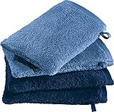 Erwin Müller Waschhandschuhe Bühl 4er-Pack blau/dunkelblau Größe 15x21 cm - besonders flauschig, voluminös, äußerst saugfähig