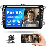 Hikity 8 Zoll RDS Android Autoradio mit Navi für VW Golf5 Touran Jetta Polo Seat 2Din Autoradio mit Bildschirm Bluetooth Freisprecheinrichtung Rückfahrkamera Unterstützt FM USB SWC WiFi Mirror Link