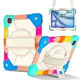 Strapazierfähige, stoßfeste Kinderschutzhülle für iPad Air 13 Zoll M3 (2025)/Air 13 Zoll M2 (2024), 3-lagige Schutzhülle, mit 360° drehbarem Griff und Schultergurt, buntes Blau