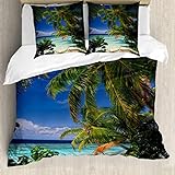 TAKOLI Bettwäsche 135 x 200 3D Palmenblatt Strand, Weiche Microfaser Hawaii Palme Bettwäsche Set 2 teilig - Tropische Inselpflanze Bettbezug & 1 Kissenbezüg 80x80, mit Reißverschluss