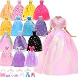Miunana 15 Puppenkleidung Puppen Party Kleider Abendkleider Kleidung Puppenzubehör Schuhe Kronen Handtasche Halskette Kleiderbügel für 11,5 Zoll Puppen